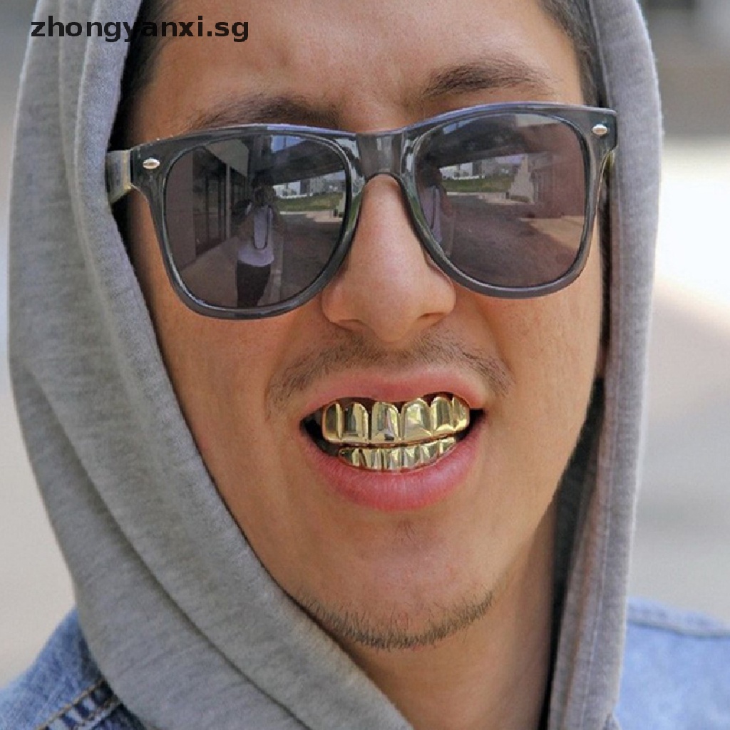 Zhongyanxi New Custom 14k Gold Plated Hip Hop Teeth Grillz Caps Top And Bottom Grill Fang Set