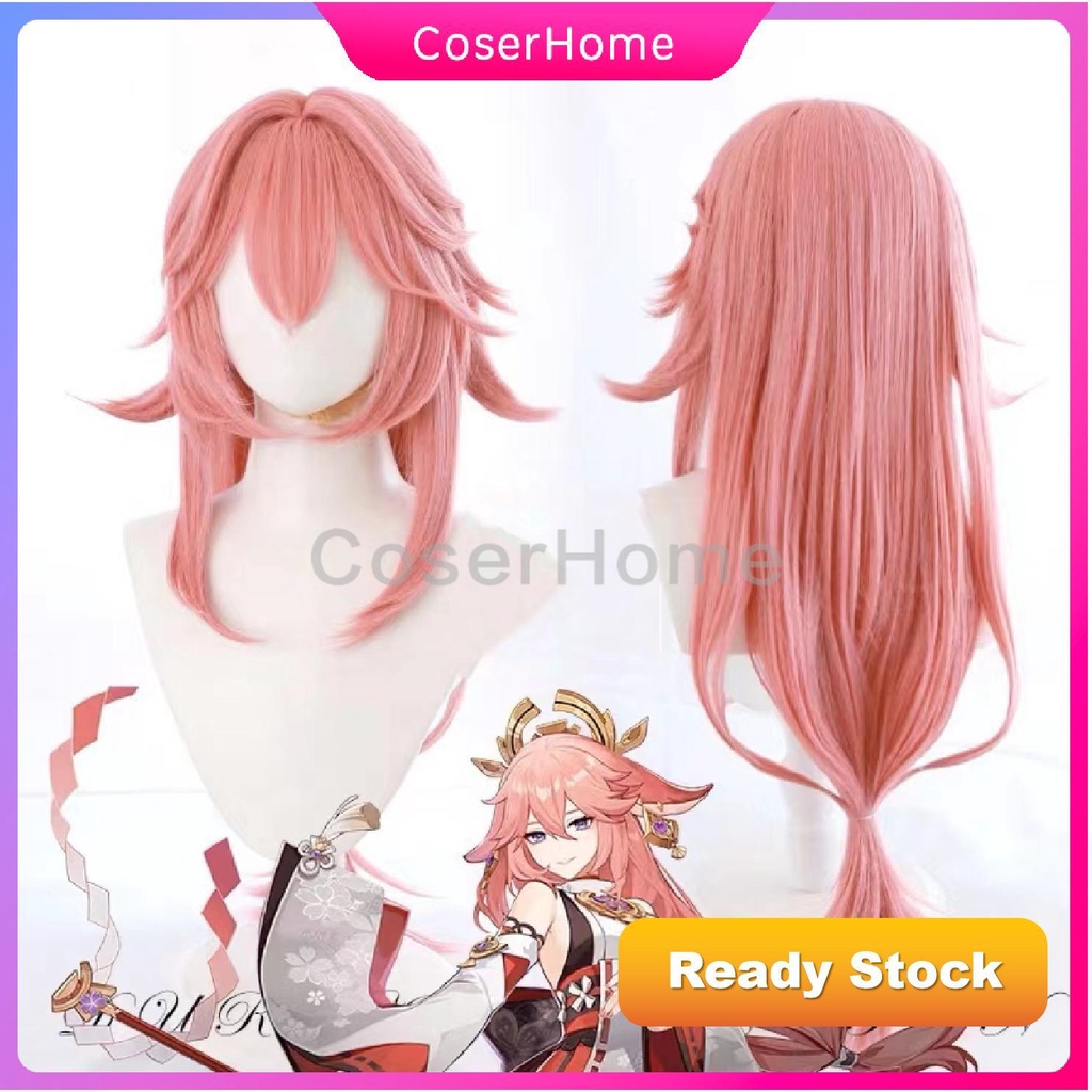 Genshin Impact Guuji Yae Miko Cosplay Wig for Women Role Play Pink Heat ...