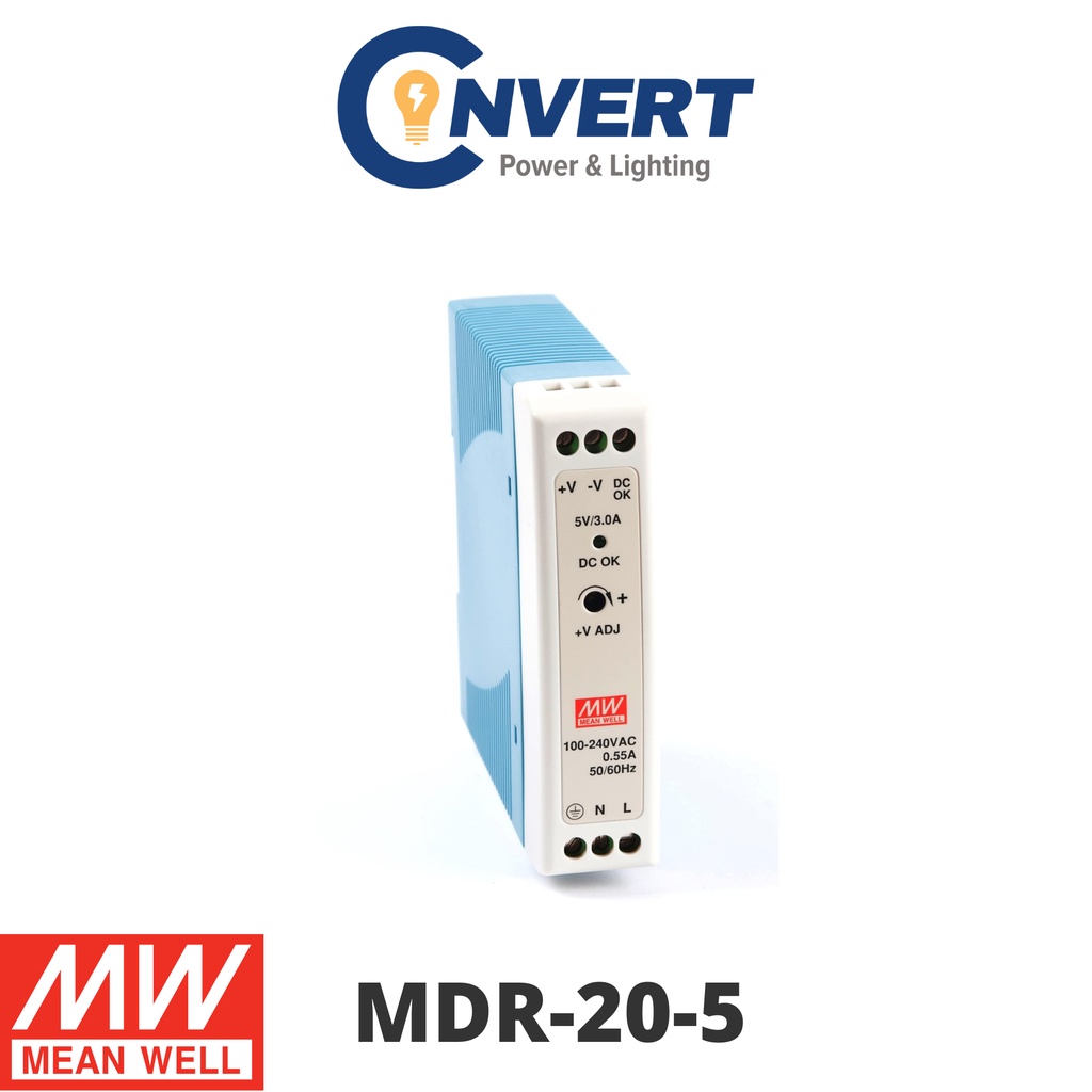 MEAN WELL DR-30-5 Hutschienennetzteil – 5V / 3A, 15W, 85–264V AC, Für DIN-Schiene, Effizienz 74%, Maße 93x78x56 Mm