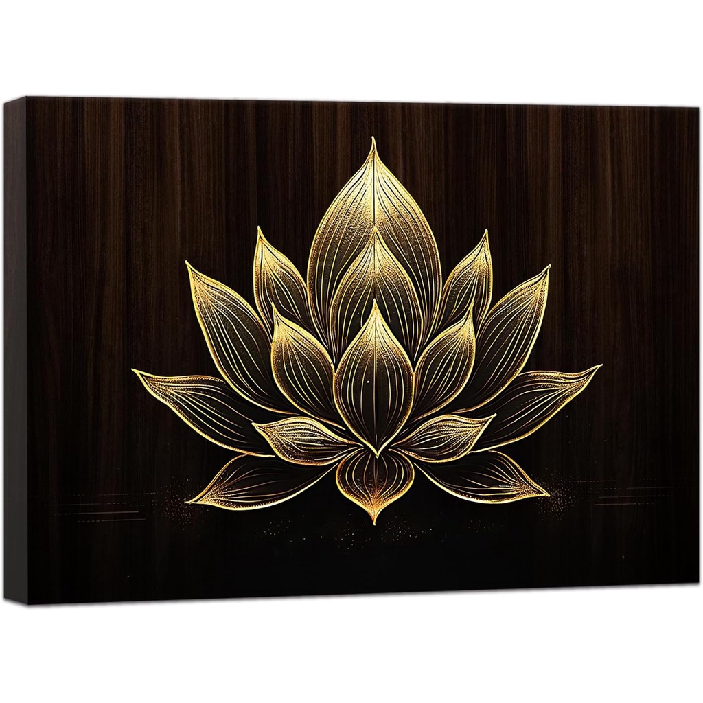 Abstract Lotus Wall Art Zen Canvas Print Gold Floral Painting Water ...