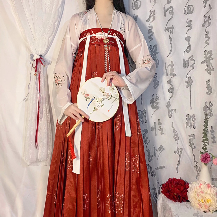 open lace back dress Elegant Red Hanfu Dress Traditional Chinese Dynasty Gown – Han Grace main image 1