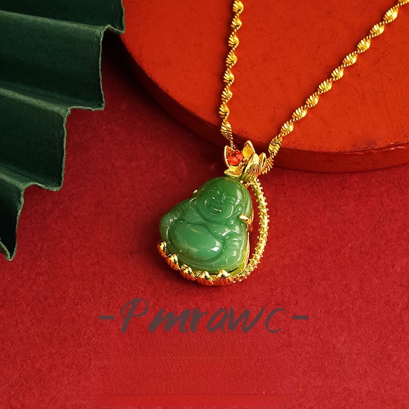 Gold necklace with hot sale jade buddha