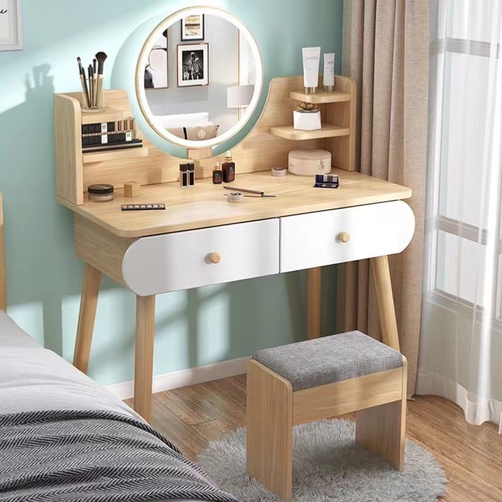 🌟FineHome🌟 LED Dressing Table Rotating Mirror Makeup Table with LED