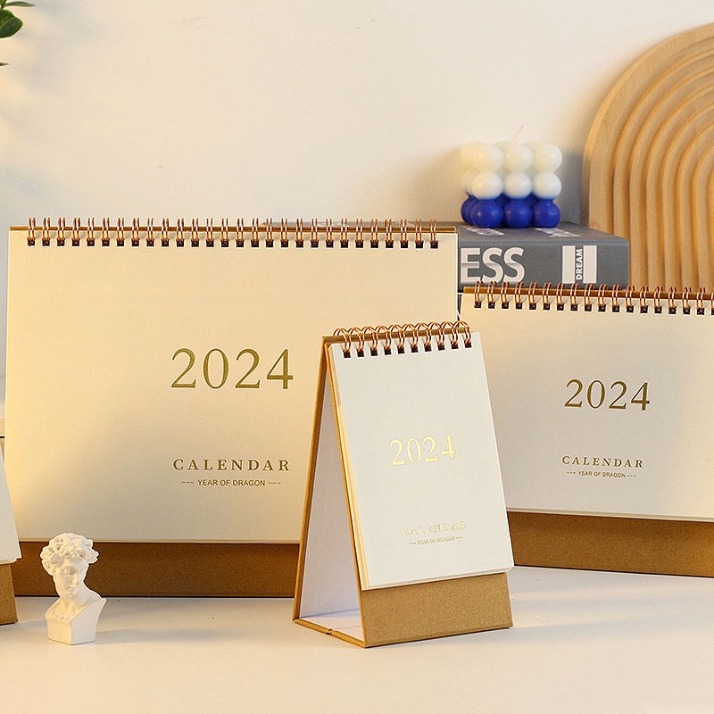 2024 Solid Color Kraft Paper Calendar Simple Ins Retro Desktop Notepad