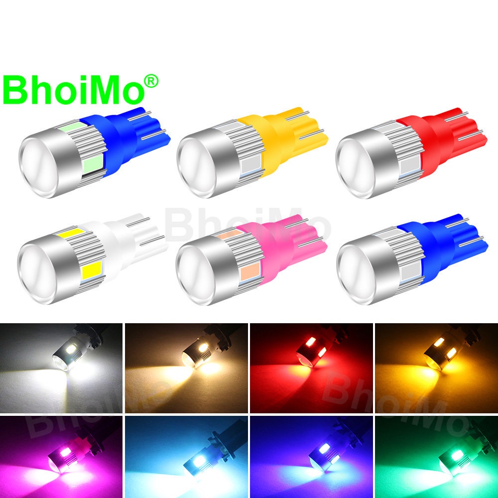 BhoiMo lens 6SMD LED T10 W5W Car Interior door Signal Light read dome  indicator Width license plate lamp 194 168 5630 Motorcycle rear Side Wedge  Replacement trunk park bulb DC12V