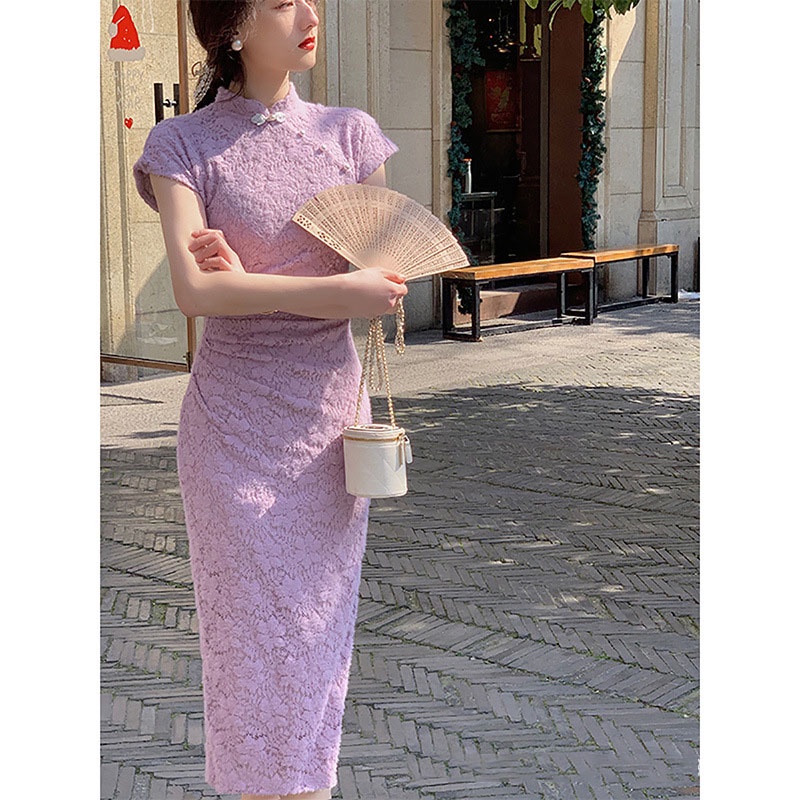 Purple hot sale cheongsam dress