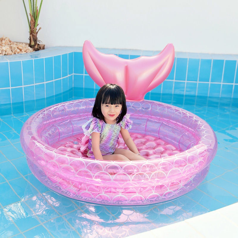 Inflatable Mermaid Pool for Children and Baby Pink Circular Swimming ...