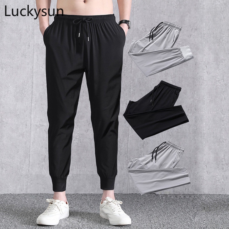 Pants Men Ice Silk Elastic Breathable Casual Long Pants Sports Jogging