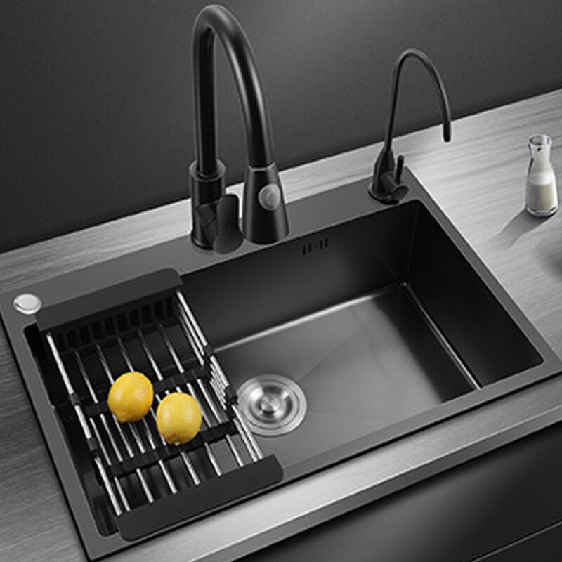 Kitchen Sink Black Nano Sink Single Bowl Wash Basin Kitchen Accessories Drain Set Stainless