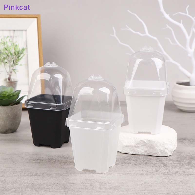 Pinkcat 5Pcs Square Small Flower Pot with Humidity Dome Plang Pots SG
