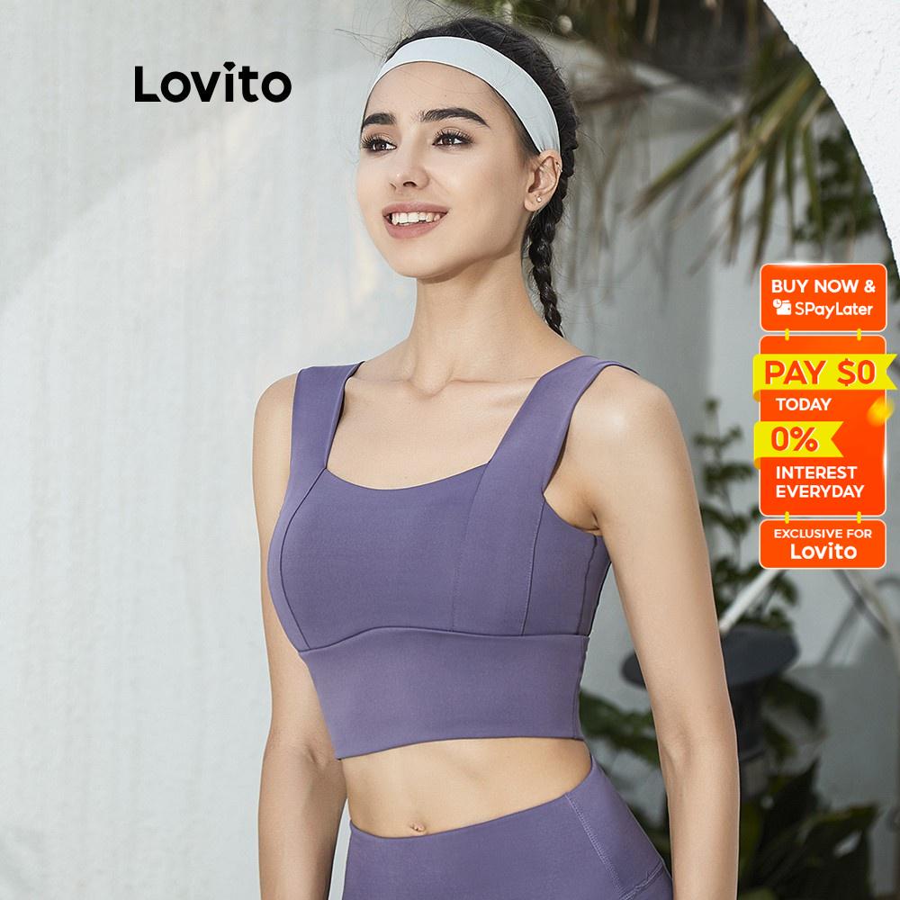 Lovito Plain Yoga Sports Bra with Cut Out Back for Women L02034 (Black/Nude/Red/Purple/White)