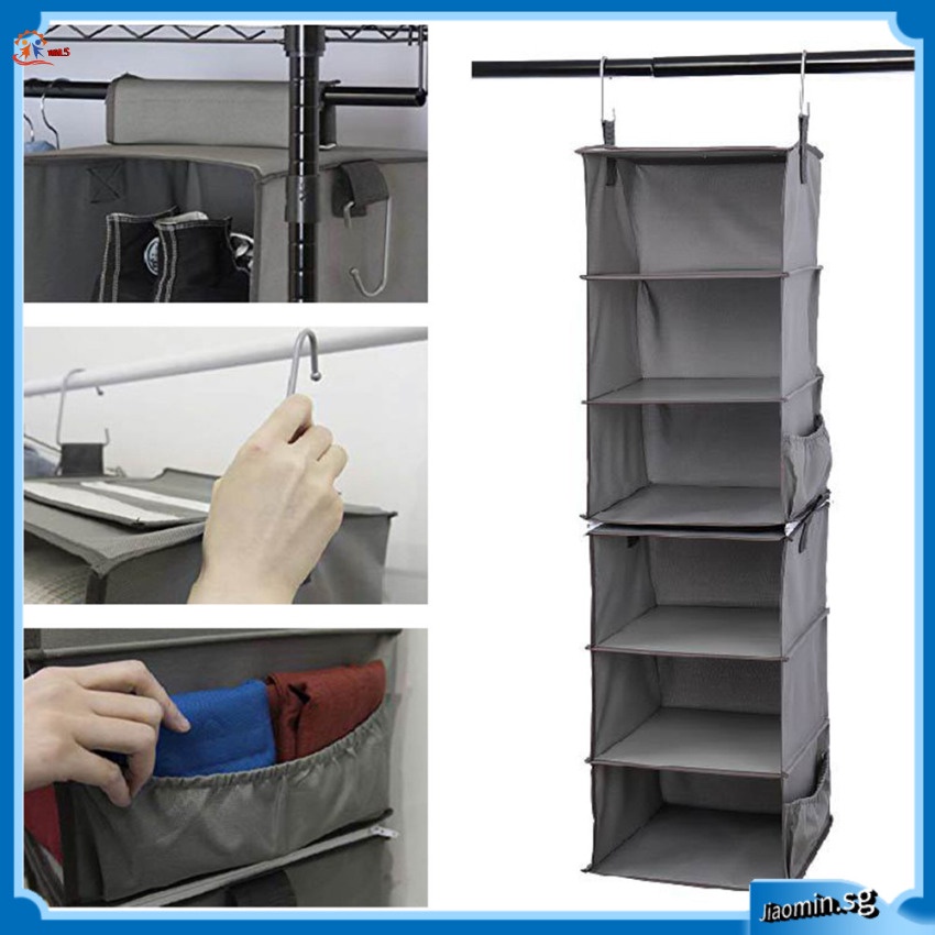 6layer hanging closet organizer, two 3layer separable closet hanging shelves, canvas, gray, 42