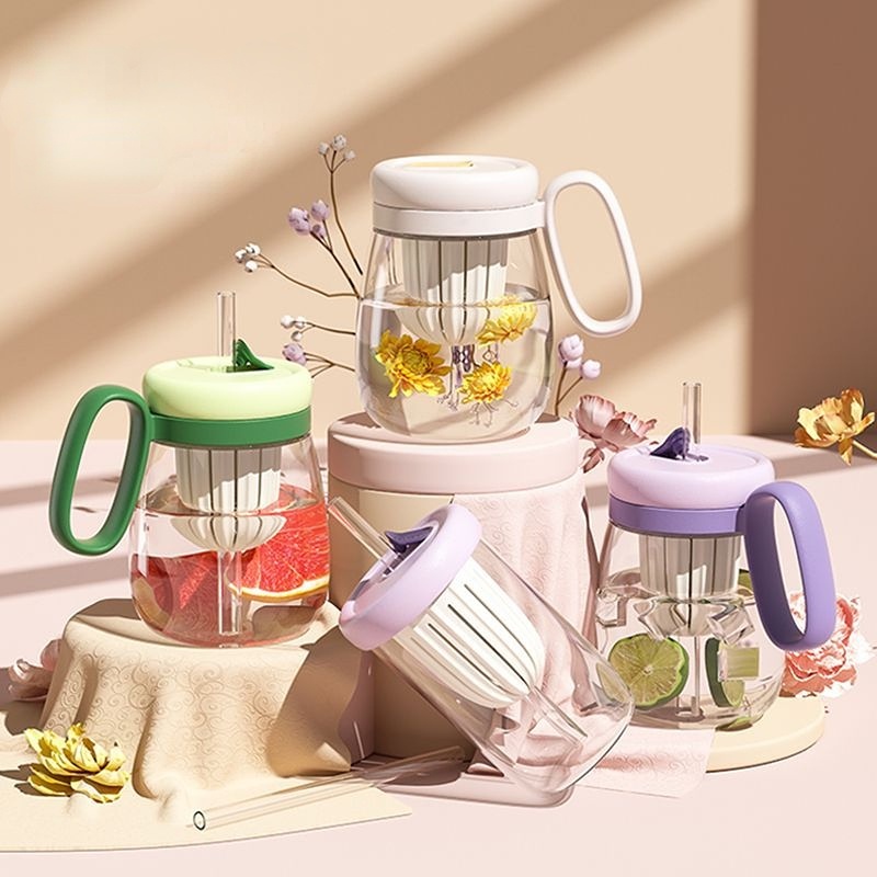 Milk Tea Cup Water Bottle Flower Tea Cup with Filter Glass 850ml Largecapacity Kettle with