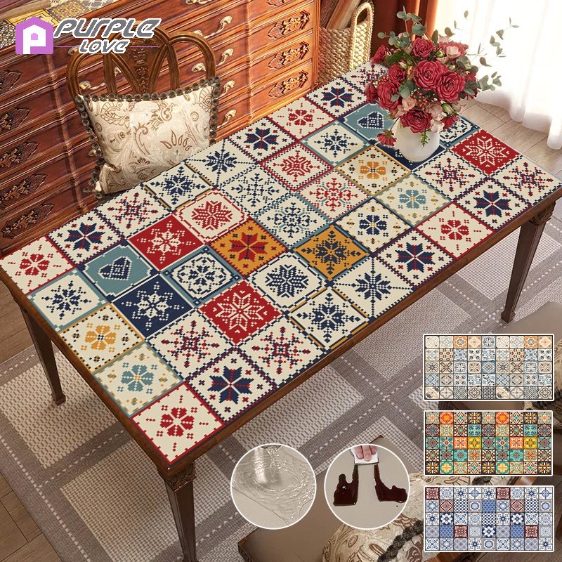 W&H PVC Retro Thickened Desk Mat Kitchen Oilproof Waterproof Table Mat