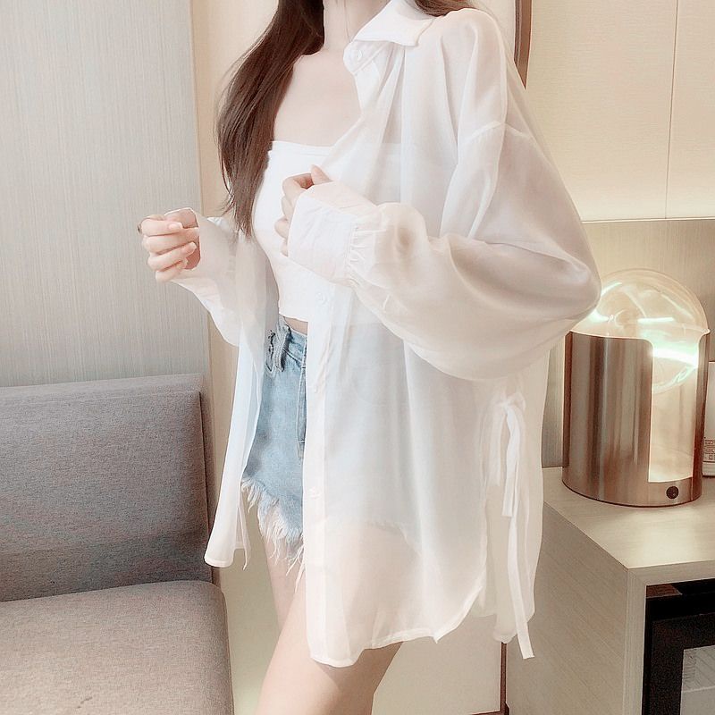 [Discount] Shirt White Chiffon Sunscreen Day Long Sleeve Outer Ultra-Thin Jacket Clothing Women Fashion Cardigan Fashionable Yjfdfdww.my 5.25