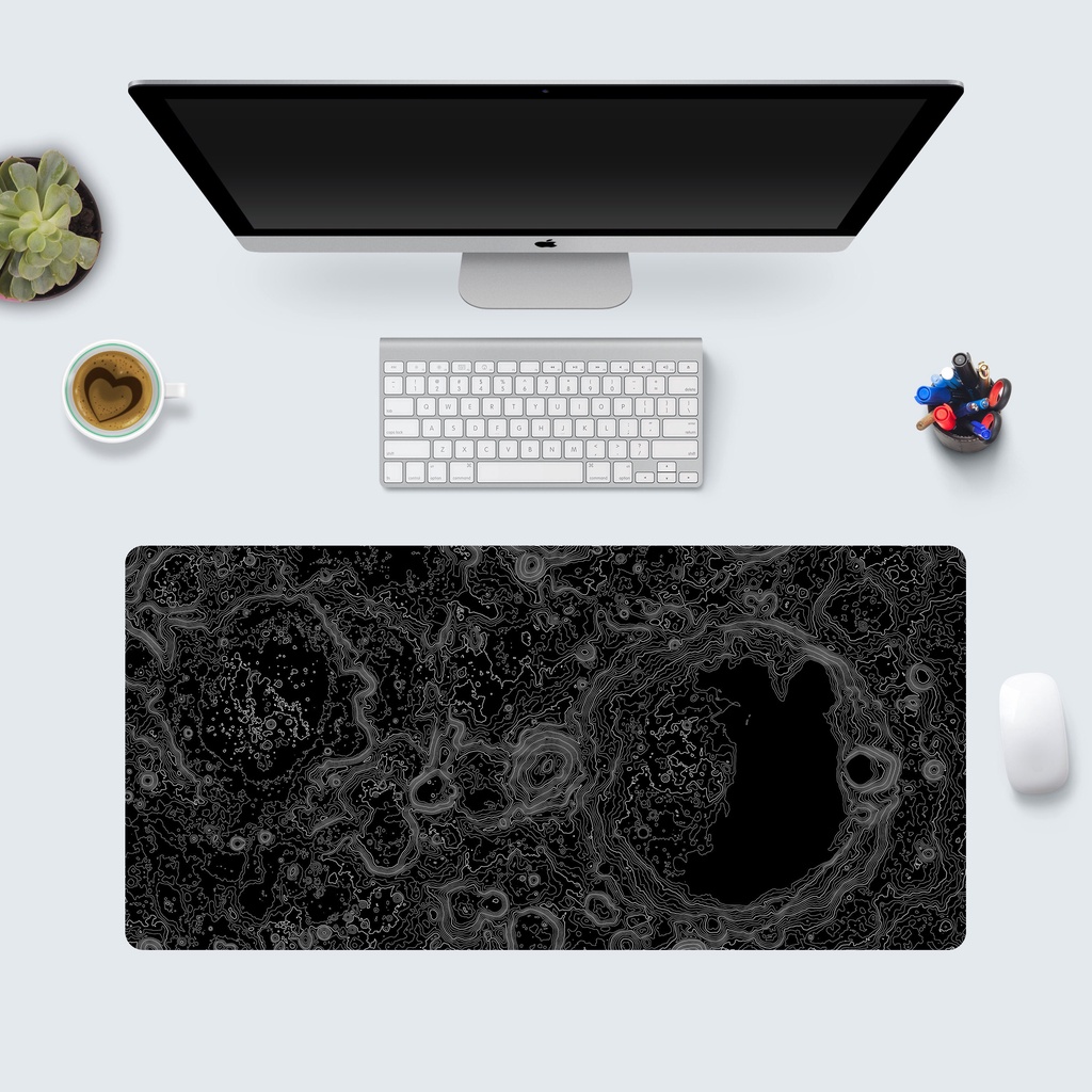 Moon Topographic Map Desk Mat, Large Gaming Mousepad, Black Desk Pad ...
