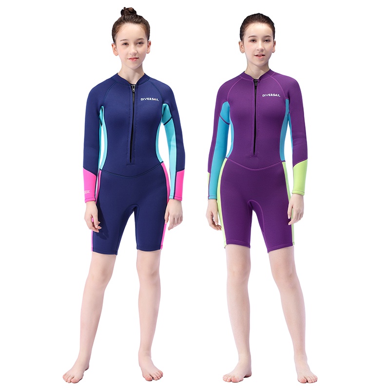 Womens' or Juniors' One Piece Long Sleeve UV Protection Surf Swimsuit -Navy  – Jr Guards