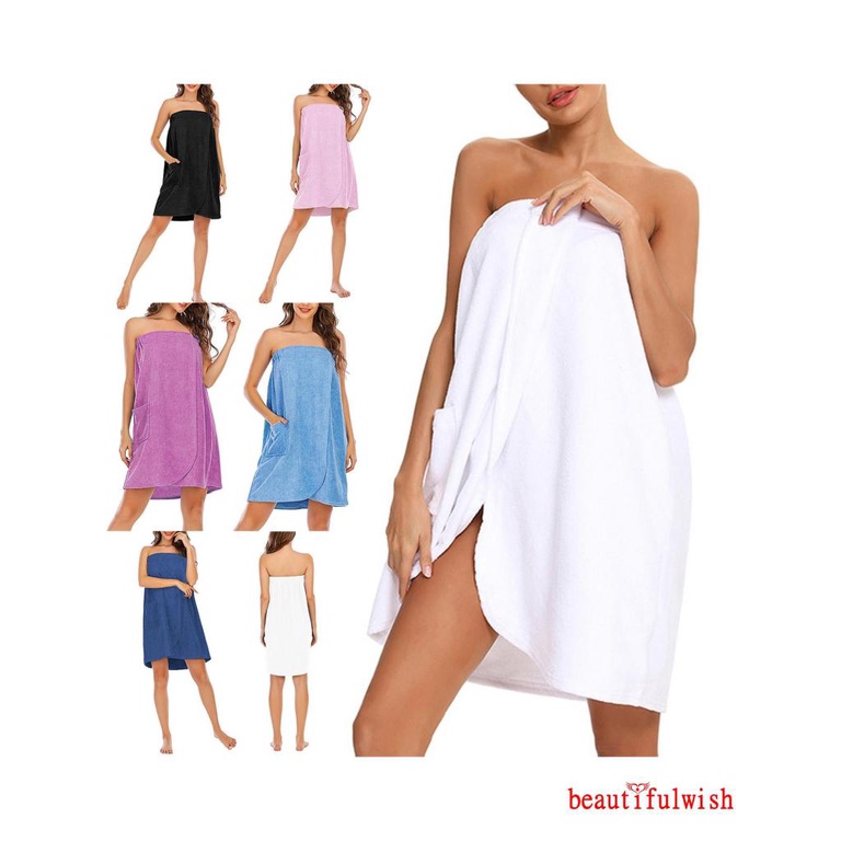 BEAUTIFULWISHWomen´s Towel Wrap Bathrobe Soft Adjustable Spa Robe with