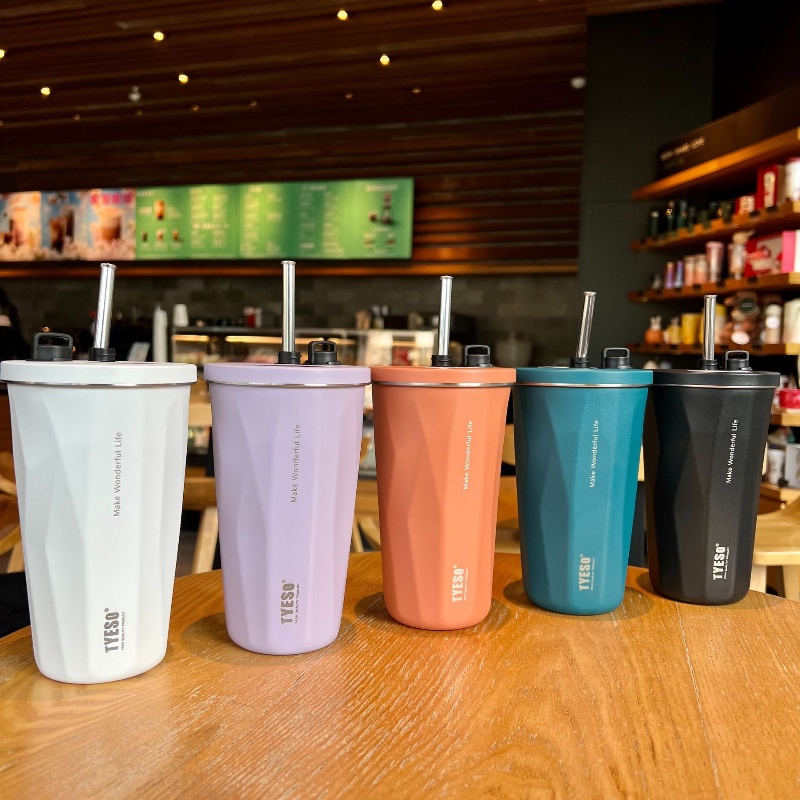 600ml Tyeso Straw Cup 304 Stainless Steel Thermal Tumbler Mug with Lid ...