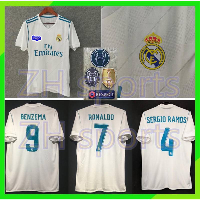 RONALDO #7 Real Madrid Jersey 2017/18 Home Retro - Long Sleeve