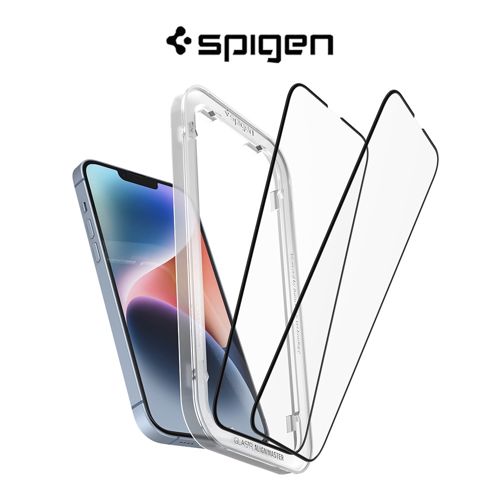 [2 Pack] Spigen iPhone 14 Plus Screen Protector iPhone 13 Pro Max Tempered Glass AlignMaster
