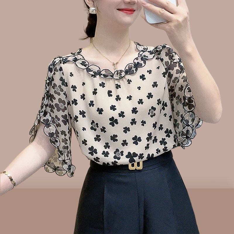 Chiffon floral shirt women's summer Korean version loose design