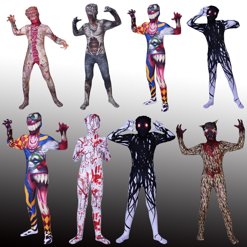 Child Funny Zombie Skeleton Bodysuit Zentai Costume Kids Fancy Dress Boy  Girl Halloween Carnival Party Performance Clothes