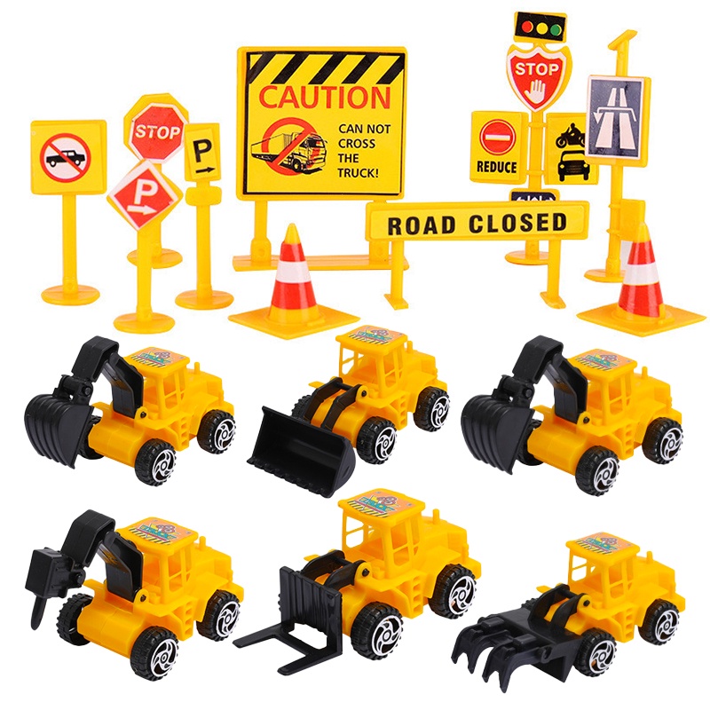 Mini Engineering Vehicle Cake Decorations Roadblock Sign Excavator Cake ...