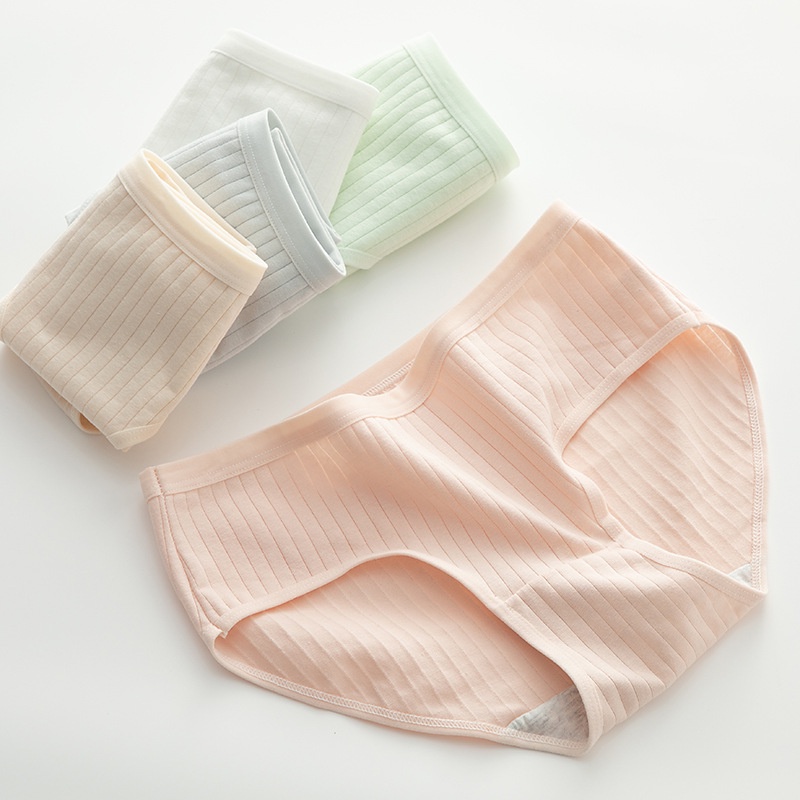 Gentle Silk Antibacterial Morandi Powder Mid-Waist Briefs (3 Packs)