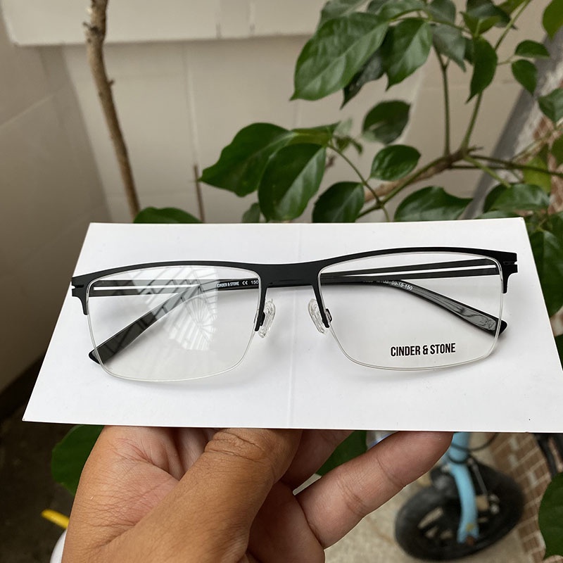 Men Ultra Big Size Metal Glasses Frames Half Rim Rectangular Black ...