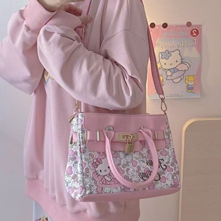Sanrio Hello Kitty Messenger Bag Cartoon Printed Pu Leather Shoulder Bag  Y2k Cute Women's Bag Fashion Korean Girls Crossbody Bag