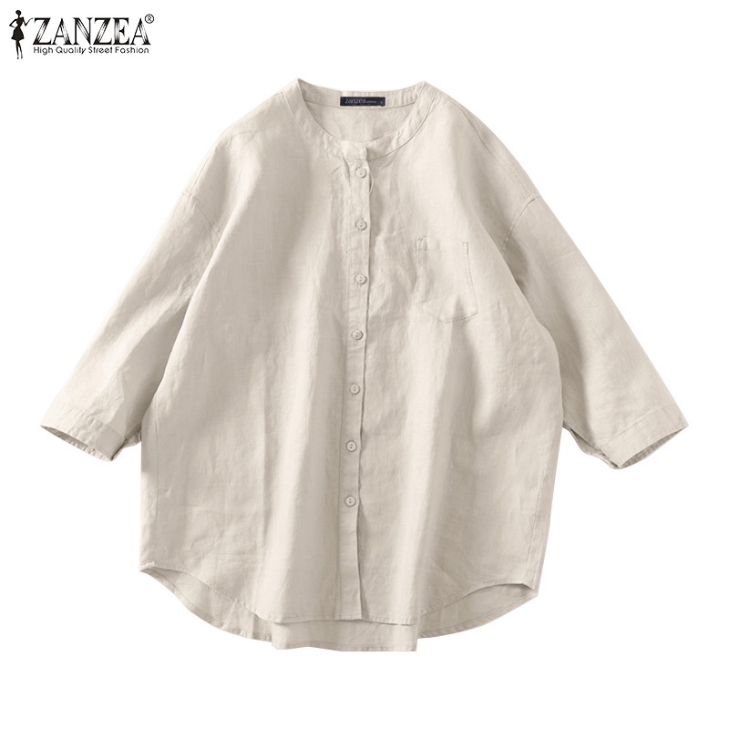 ZANZEA Women Korean Daily Casual 3/4 Sleeve Pocket Button Shirt Top ...