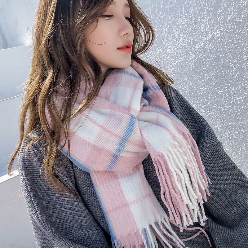 Scarf Women's Winter Korean Version New Student Plaid Woolen Imitation ...