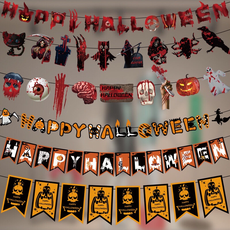 Halloween Decoration Pull Flag Cute Cartoon Pumpkin Festival Party ...