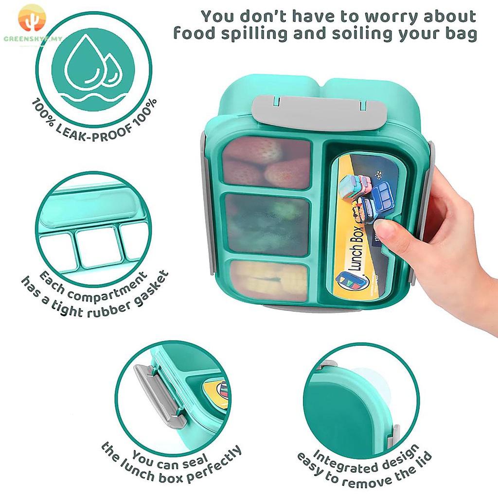 Lunch Box 1300ml 4 Compartments BPA Free Bento Box Sealed Leak-Proof Meal Box Microwave Freezer Dishwasher Safe Portable Food Container for Home