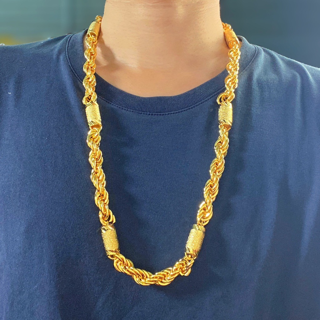 [Yaohui] 12mm Button Rope Copper Gold-Plated Sand Gold Necklace Imitation  Gold Atmosphere Domineering Men's Chain Domineering Tin Gold Necklace High 