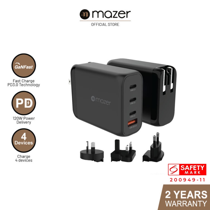 Mazer Charger 120W SuperMINI GAN120W Wall Charger (PD120W-Travel Pin ...