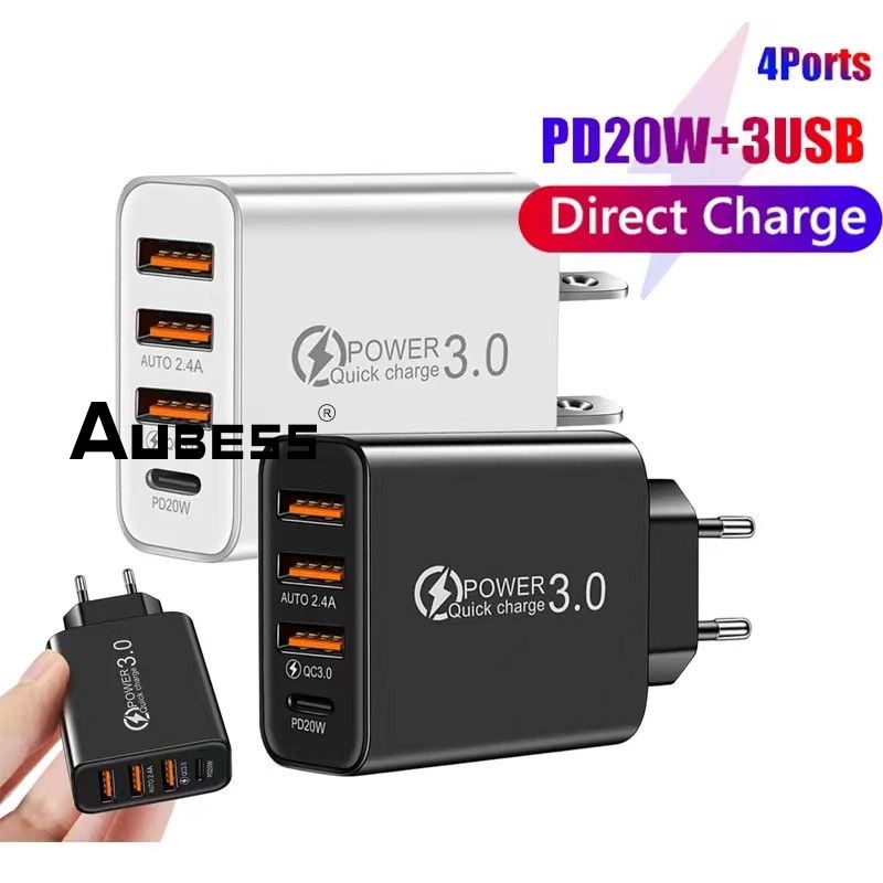 PD20W+3 USB Fast Charging Head EU/US Plug AntiOverchargng AntiOverheating Quick Charging