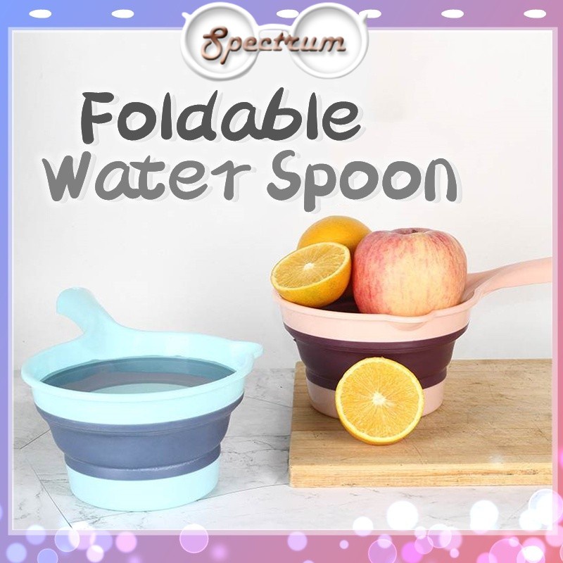 Portable Folding Water Spoon Silicone Large Handle Ladle Collapsible ...