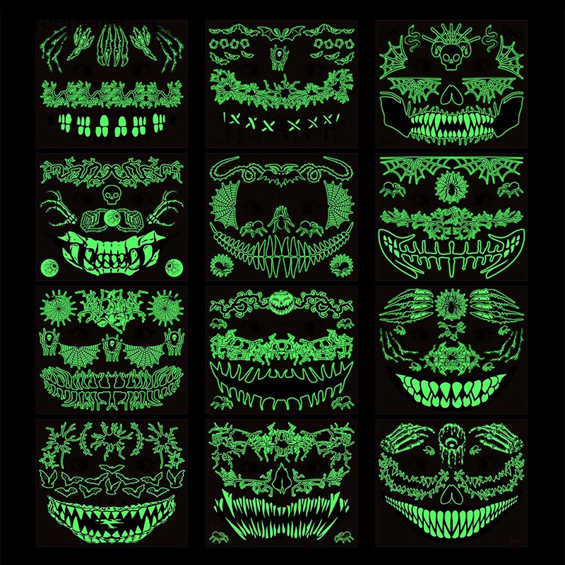 Sweetbabe Halloween Luminous Temporary Tattoo Sticker Facial Makeup Special Face Day Of The Dead 