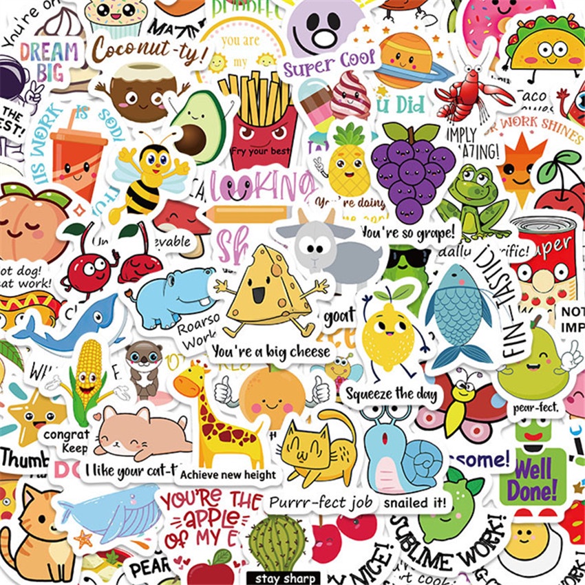 80Pcs/4Sheets Funny English Kids Reward Stickers DIY Fashion Waterproof ...