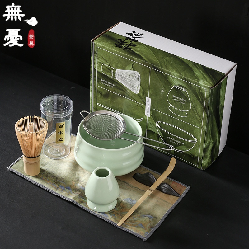TEANAGOO Matcha Set Matcha Whisk Matcha Bowl with Pouring Spout Scoop  Matcha Whisk Holder Tea Making Kit. 1 Japanese Tea Set (7pcs) +