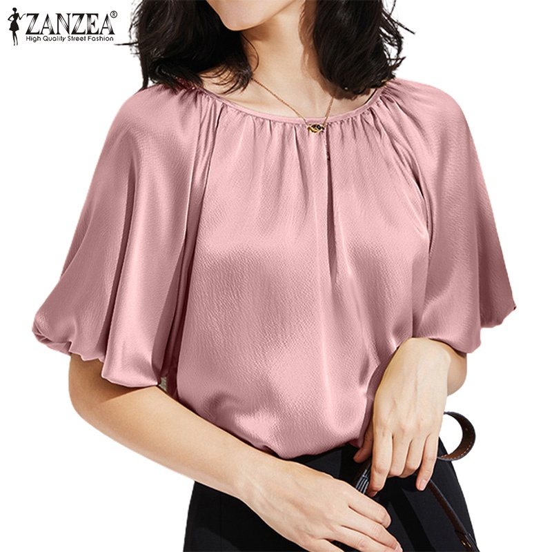 ZANZEA Women Korean Daily Solid Color Satin Texture Fabric Bubble ...