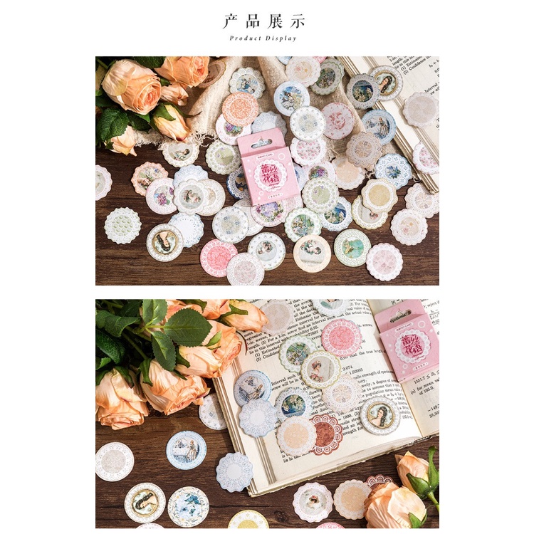 45 Pcs Kawaii Paper Sticker Set Vintage Lace Pattern Stationery ...