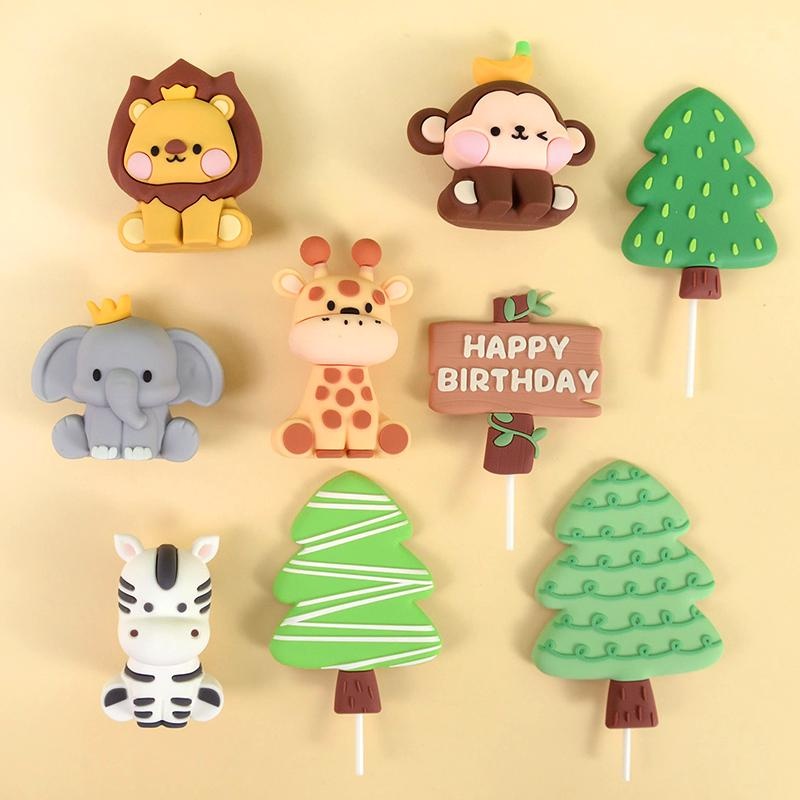 Zoo Jungle Safari Animal Cake Topper Kit – Lion, Zebra, Elephant, Monkey – Baby Shower