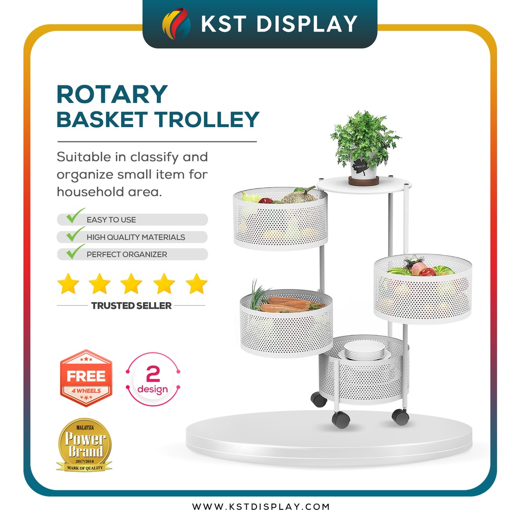 Rotary Basket Trolley Round and Square / Rak Dapur Multifunction With ...