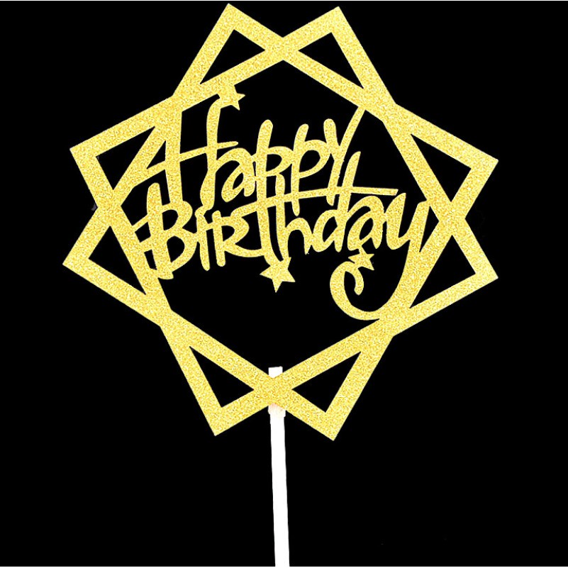 HITAM [COD] Cake topper Happy Birthday Design Gold/Black Color Birthday