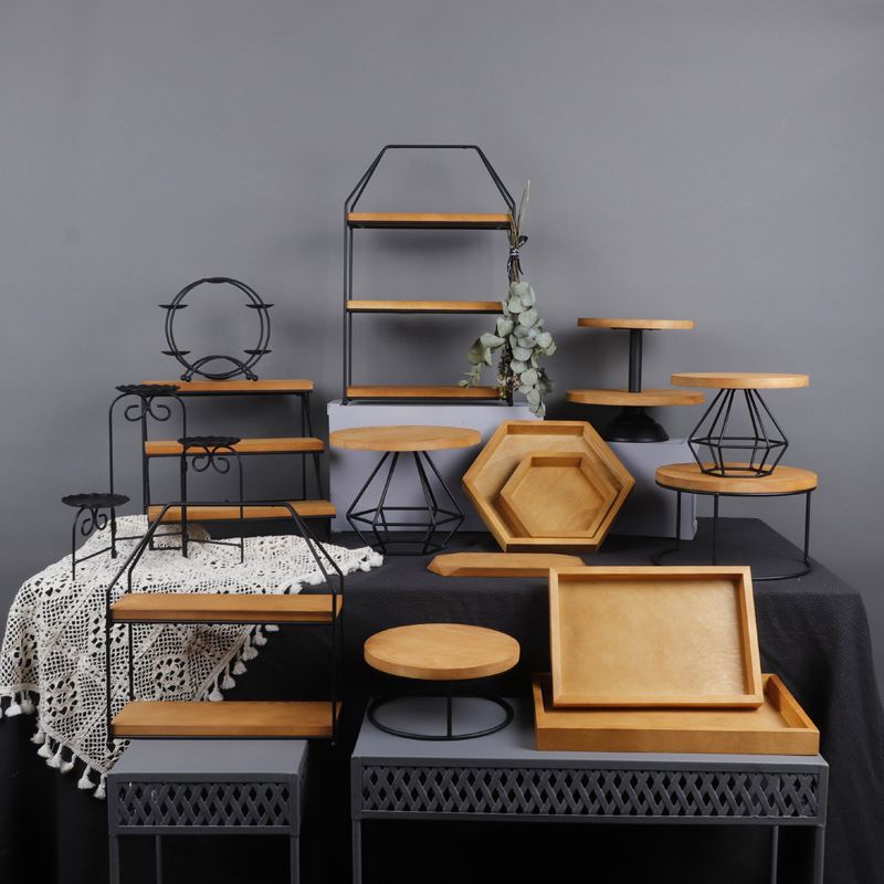 European wooden dessert table ornaments Mori wedding table tea break ...