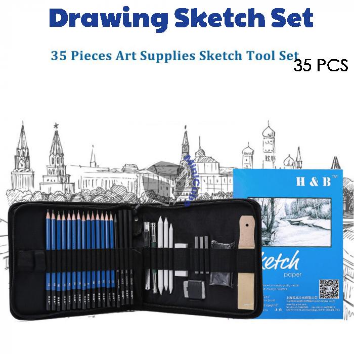 HB H&B 35 pcs Set Professional Drawing Sketch Color Pencil Kit | Shopee ...