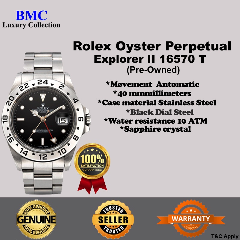 Rolex Explorer II 16570 T Stainless Steel Oyster band Black Dial